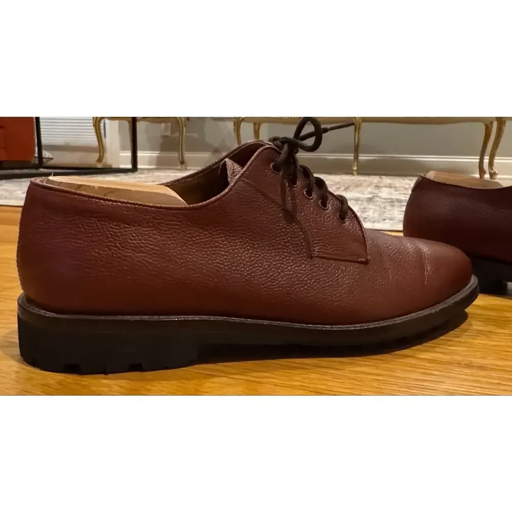 Salvatore Ferragamo Studio Brown Pebble Grain Leather Vibram Lug Derby Shoes 9D